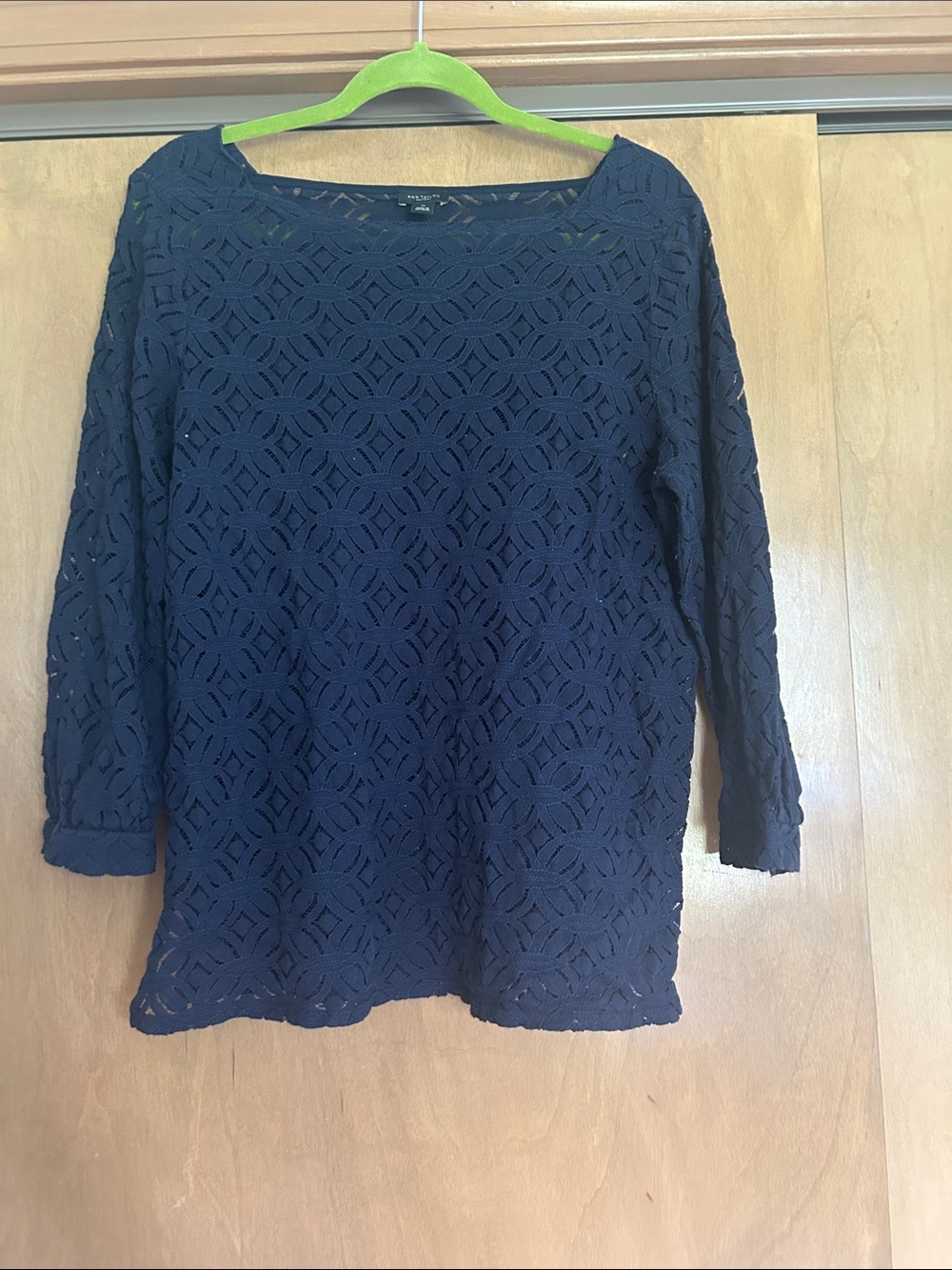 Ann Taylor Factory Navy Lace Long Sleeve Blouse